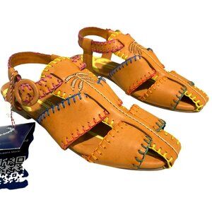 Farm Rio Handmade Palm Sandals Shoes Size 8 New in Box With Multicolor Embroider